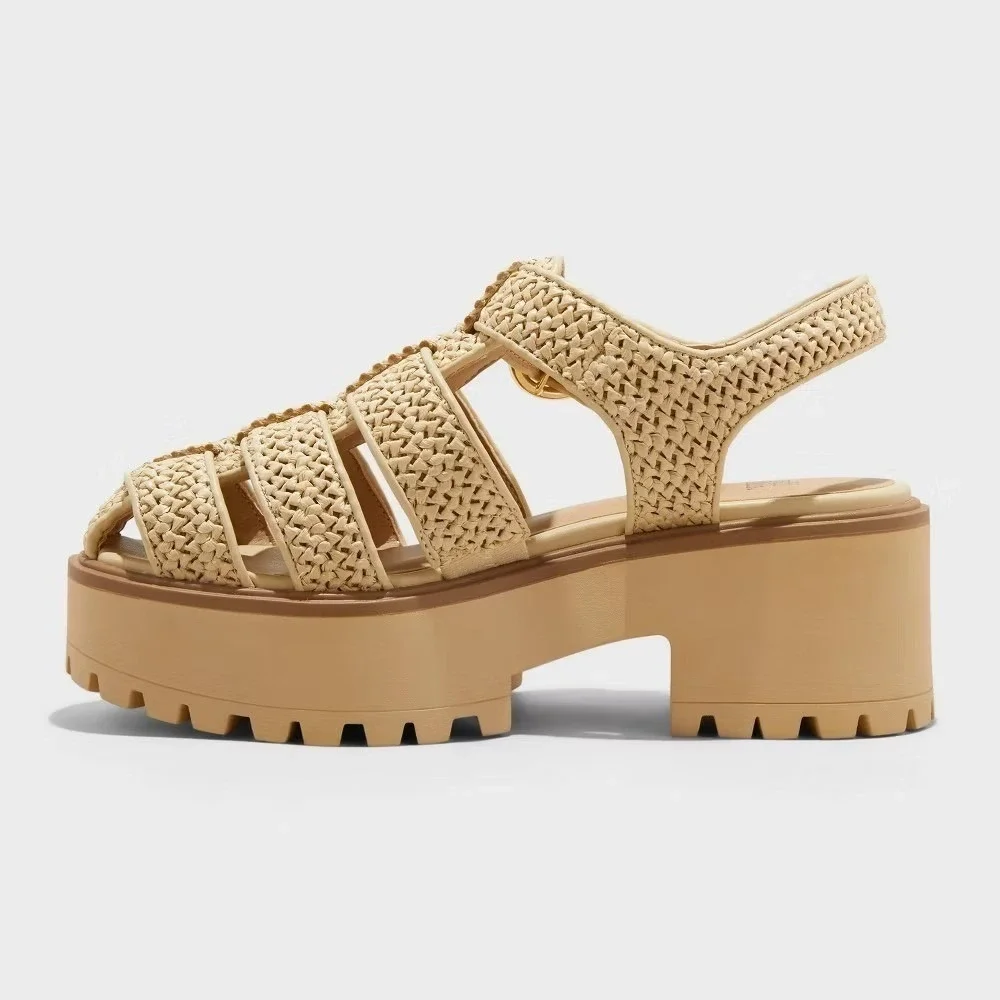 Wild Fable Women's Elide Raffia Fisherman Platform Heels Tan 9.5 New With Tags
